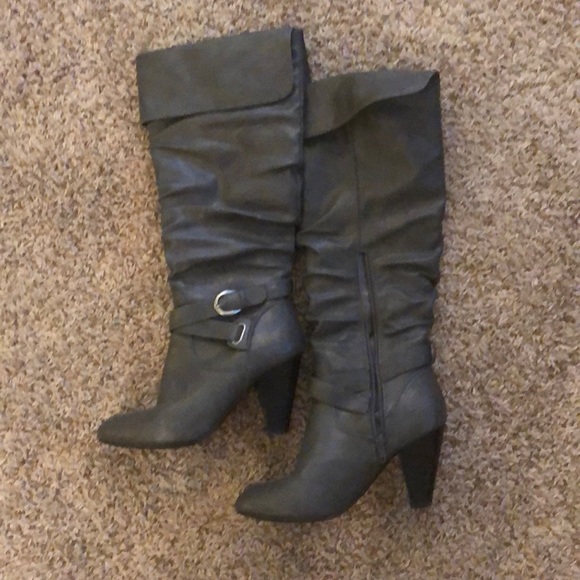 Rampage Shoes - Rampage Grey leather ruffled mini heel boots